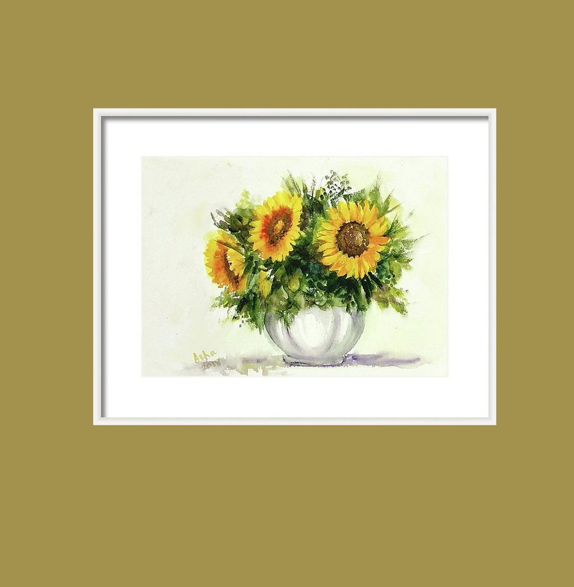 Impressionistic Botanical Watercolour By Asha Shenoy, 14 X 10, Vase Of Sunflowers, Original Artwork