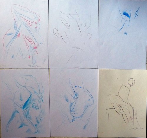 Six sketches - Faces, 21x29 cm - affordable & AF exclusive ! by Frederic Belaubre