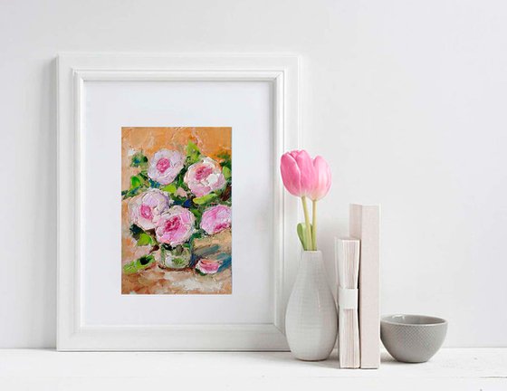 Pink Floral Painting Original Art Small Oil Artwork Flower Wall Art