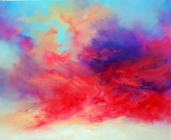 " Sky Fire"  pink, gold, violet abstarct painting