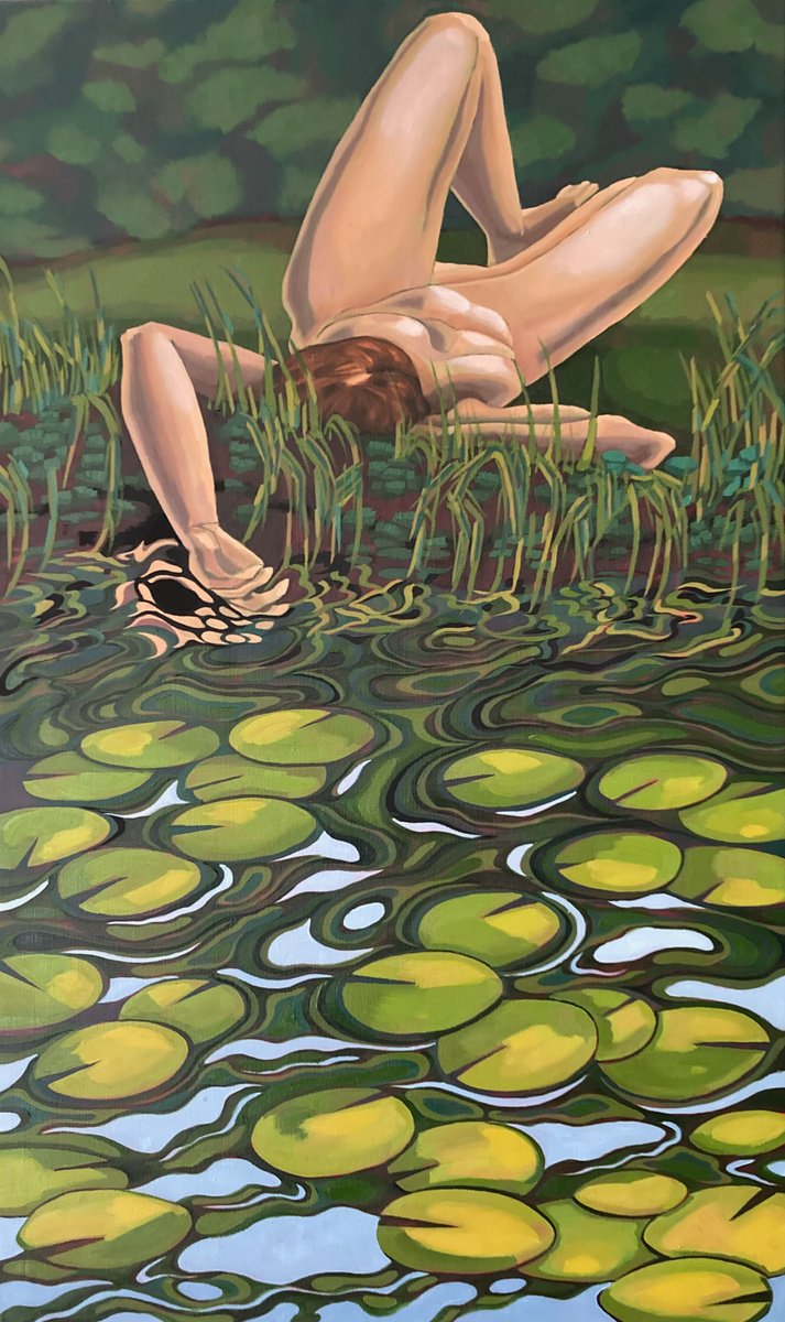 Expressive Landscape Oil Painting By Tarja Laine, 24 X 39", Green Daydreams, Original Artwork