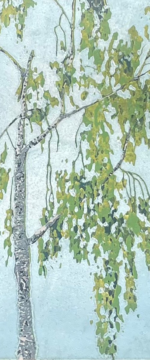 Birch Tree Linocut Print by C Staunton