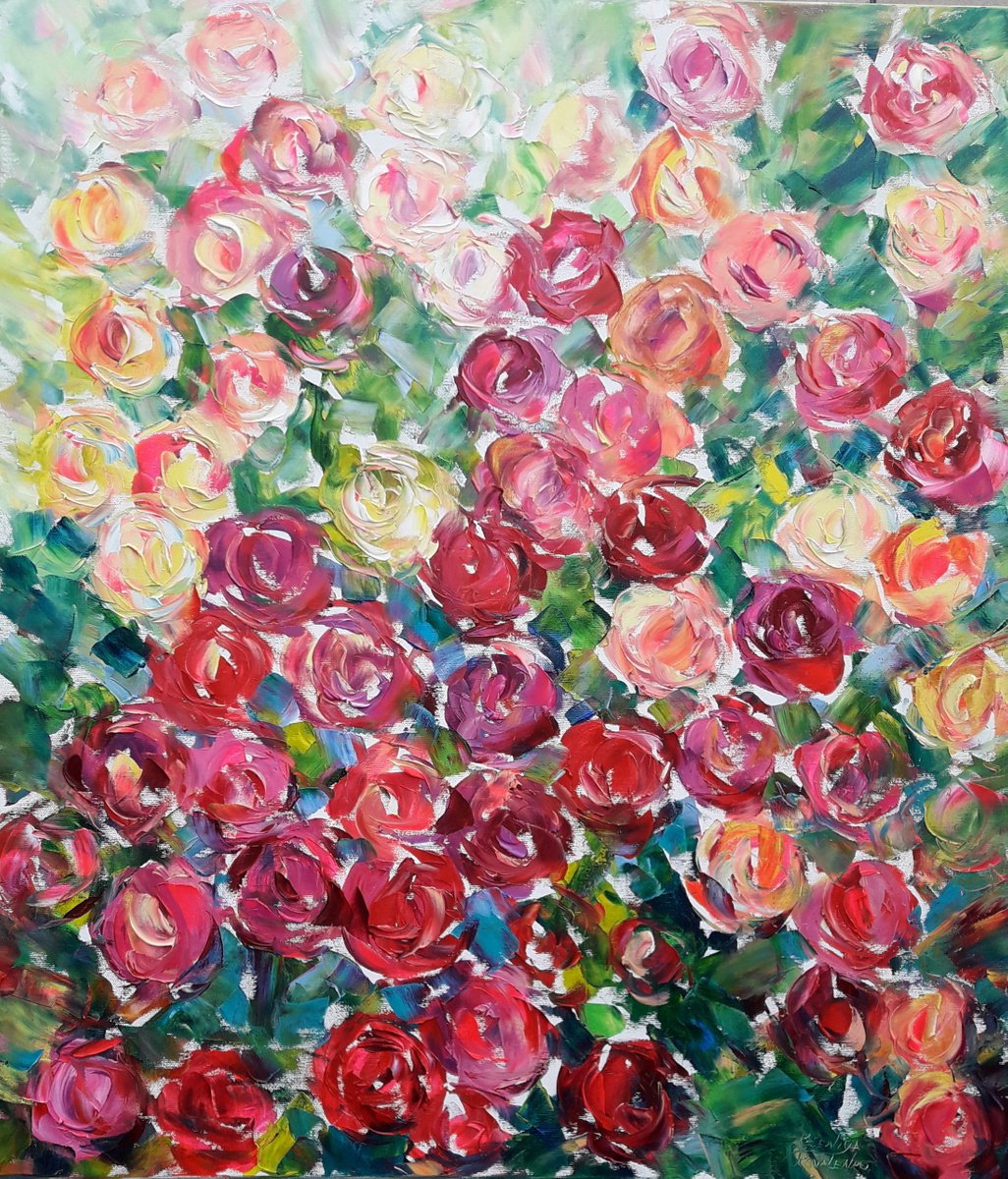 Red Rose Flower, Original Oil Painting, Impasto Rose Art, Abstract Rose Flower, Painting F... by Kseniya Kovalenko