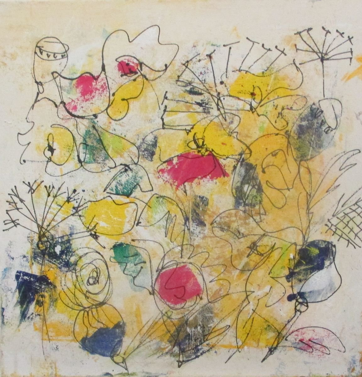 abstract spring flowers Acrylpainting on canvas 15,7x 15,7 inch by Sonja Zeltner-Muller