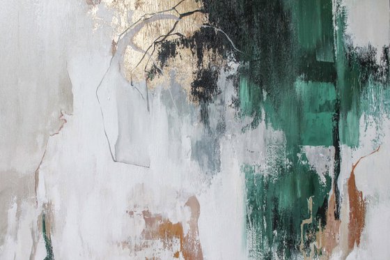 "Emerald Flux 2" Green gold abstract art