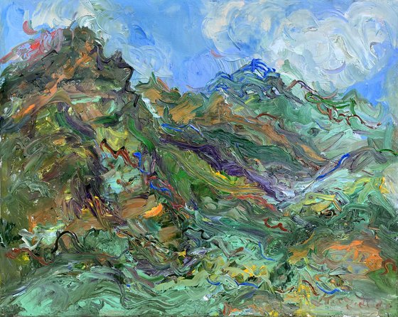 MOUNTAIN LANDSCAPE - landscape art, Caucasus, mountainscape, mountain, expressive  73x92