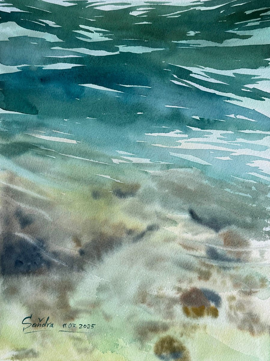 Impressionistic Watercolour , Calm Under Transparent Waves By Oleksandra Padushyna, 12 X 16, Artwork For Sale On Artfinder