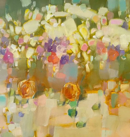 Sunny Flowers, Oil painting, One of a kind, Handmade artwork by Vahe Yeremyan