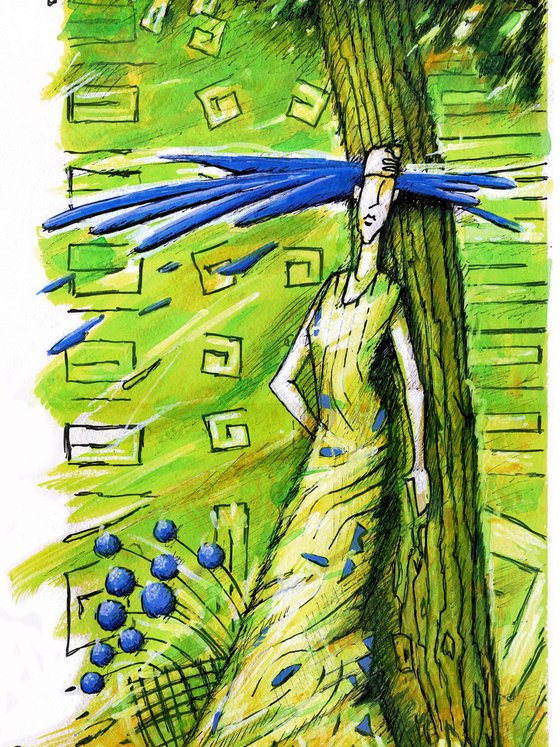 Spring Greenery, Blue Flowers