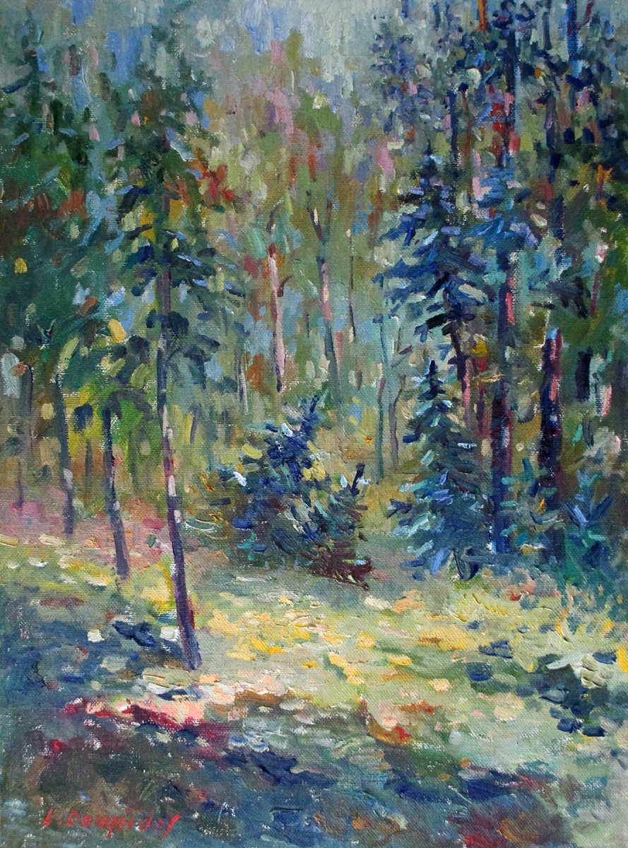 Impressionistic Landscape Oil Painting By Liudvikas Daugirdas, 24 X 31", In The Depth Of The Forest, Original Artwork
