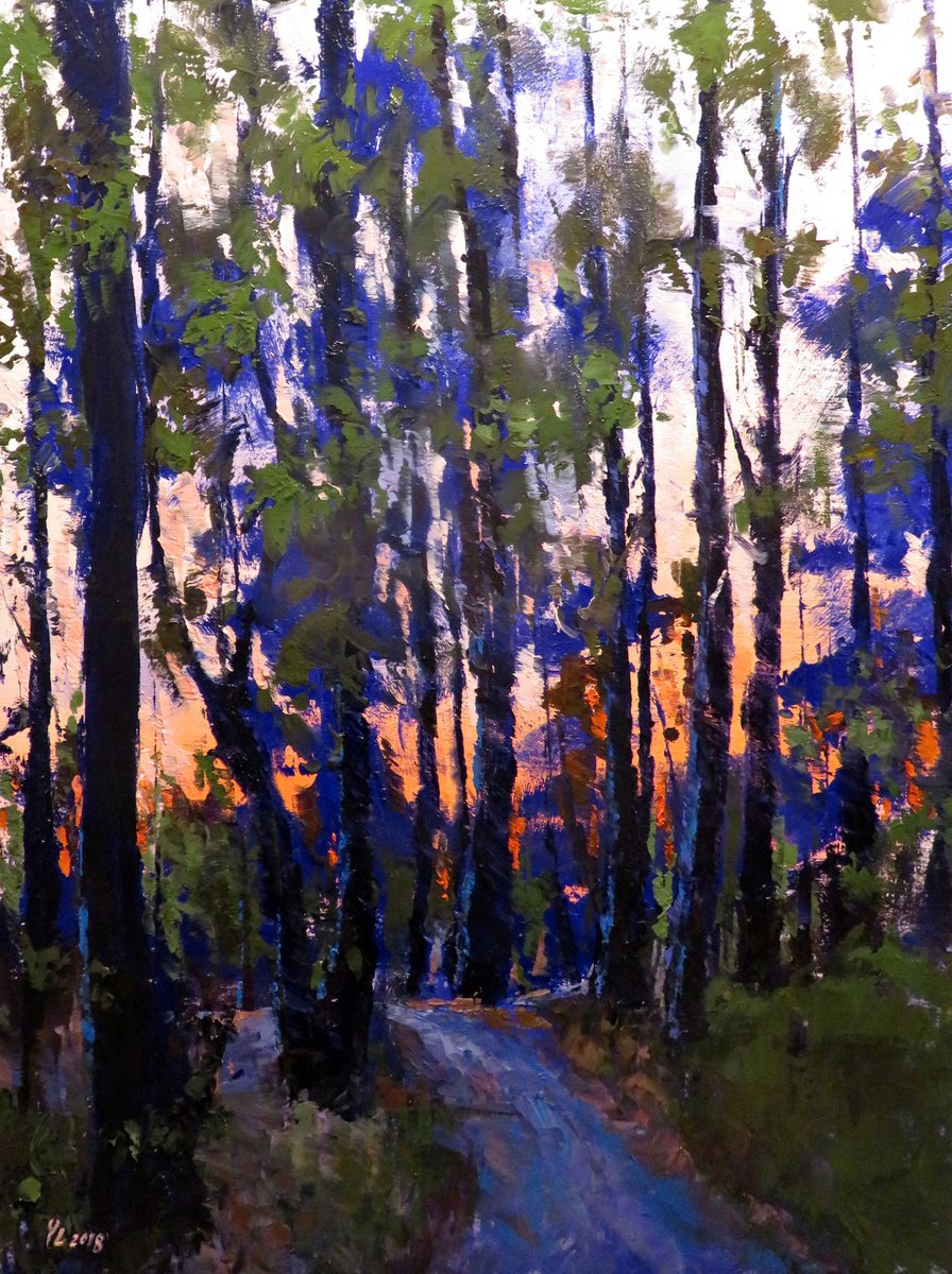 Impressionistic Landscape Oil Painting By Yuanyuan Liu, 24 X 31", Evening Light, Original Artwork