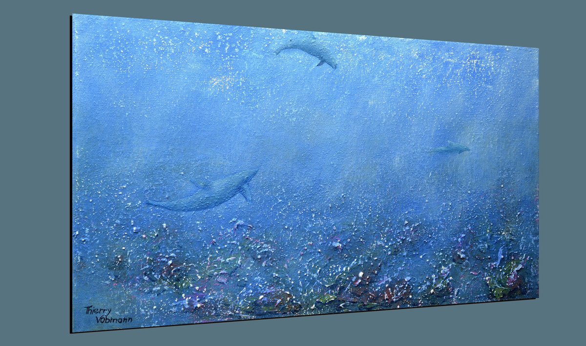 Impressionistic Landscape Acrylic Painting By Thierry Vobmann. Abstract ., 20 X 12", Water Game, Original Artwork