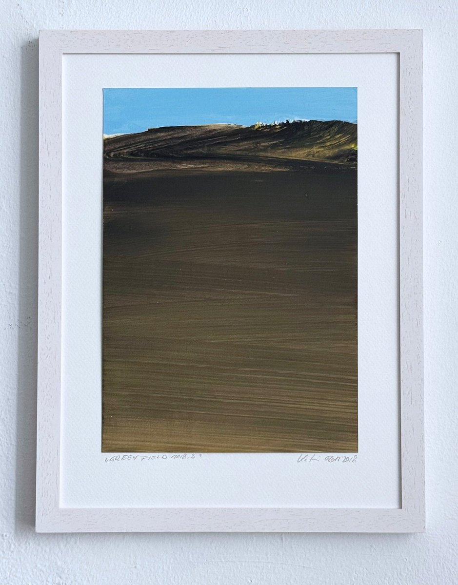 Organic Landscape Acrylic Painting By Katrin Roth, 9 X 13", Green Field 1018_3, Original Artwork