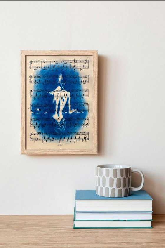 Muse №6 - Blue Moonlight Woman Playing Piano