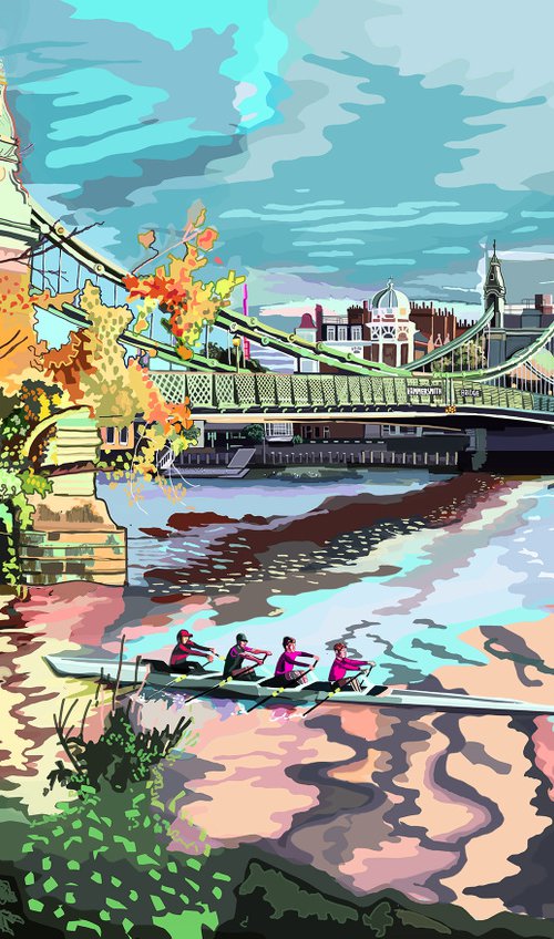 A3 Hammersmith Bridge, West London Illustration Print by Tomartacus