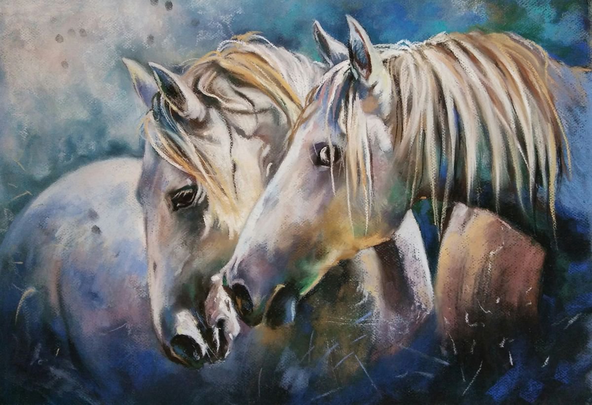 Two white horses by Magdalena Palega