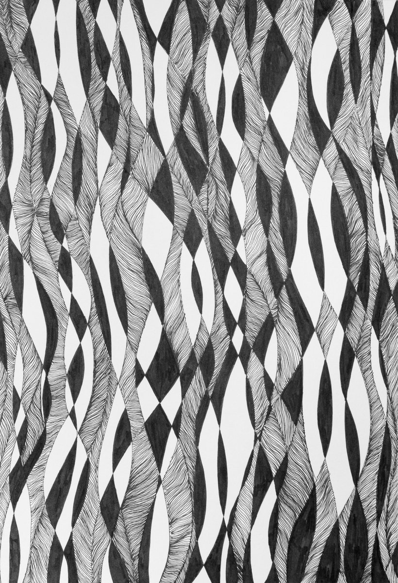 Abstract Ink Drawing By Stefan Fierros, 12 X 17", Soul Ripples - 2, Original Artwork