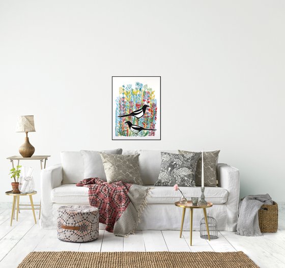 Magpies in the wildflowers