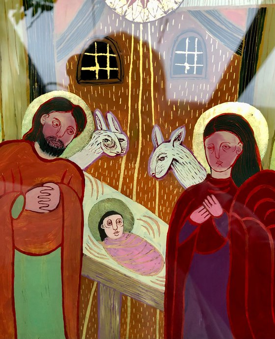 'The Birth of the Lord' original glass painting/iconography