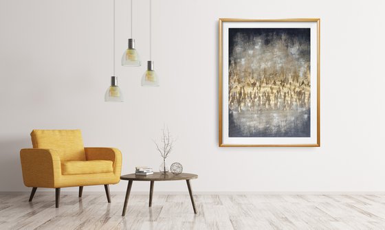 Dripping gold Large ( 80 x 60 cm/ 31 x 24") Mixed Media Gold Leaf Painting Abstract Modern Artwork for Studio Office Decor