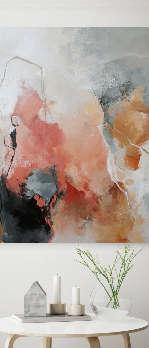 "Seclusion 2" Abstract terracotta blue art by Yana Sagan