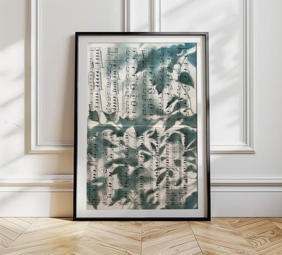 Vintage Sheet Music Nature Silhouette Art