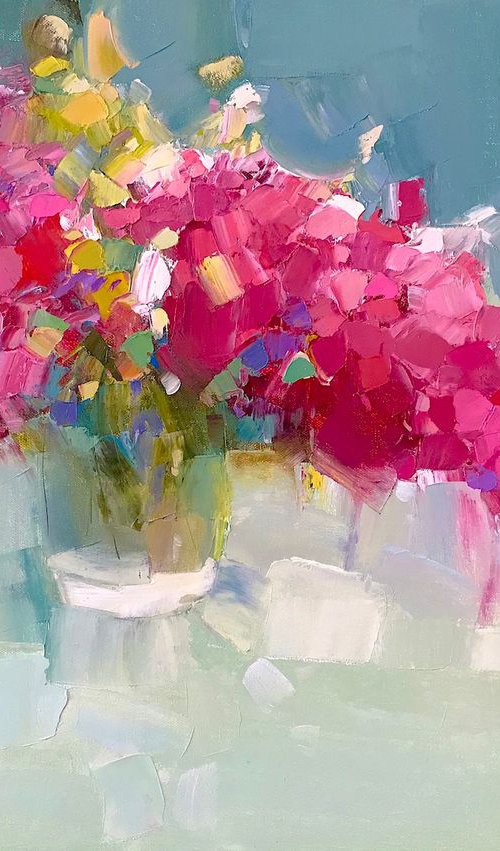 Vase of Flowers, oil painting, One of a kind, Signed, Handmade artwork by Vahe Yeremyan