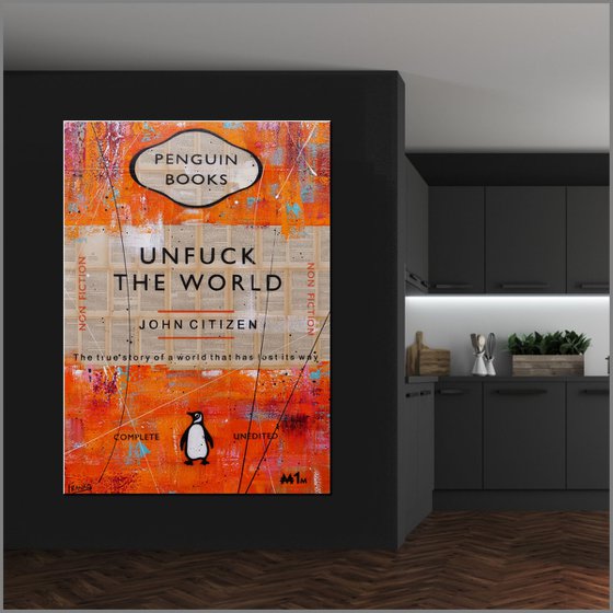 The World 140cm x 100cm Unfuck The World Book Page Urban Pop Art