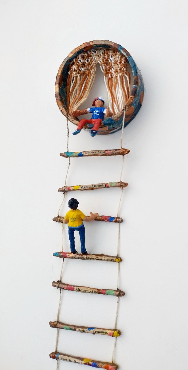 Abstract Portrait Sculpture By Shweta Mahajan, 3 X 23", Ladder Of Life Iii, Original Artwork