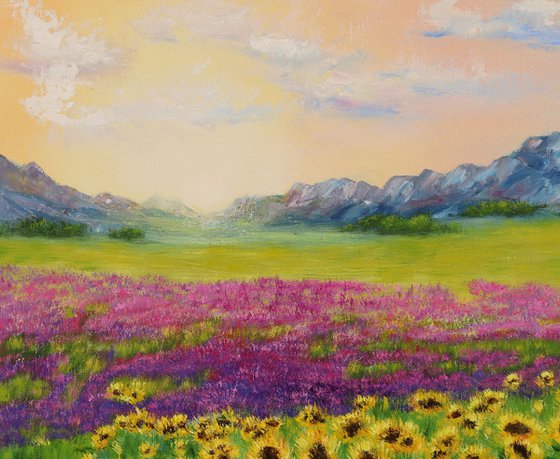 Sunflowers and lavender field