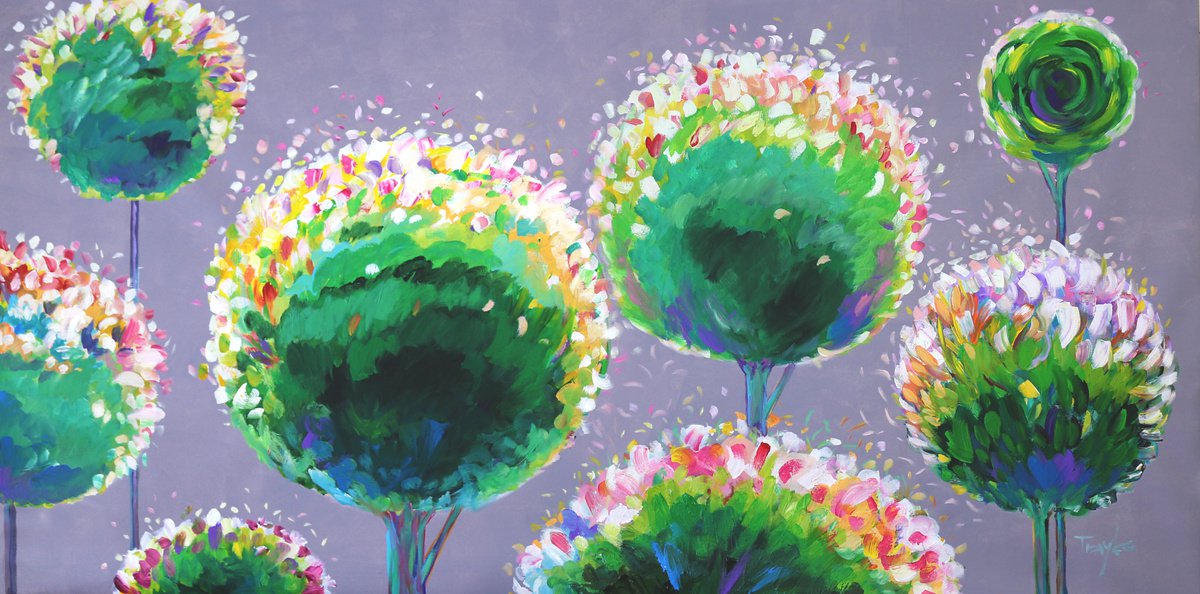 Expressive Landscape Acrylic Painting By Trayko Popov, 83 X 39", Forest | Woods | Green, Original Artwork