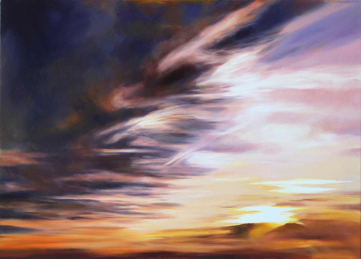 Photorealistic Landscape Oil Painting By Marie Madej, 28 X 20", Sky I., Original Artwork