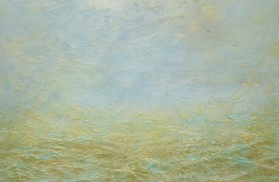 Large Abstract Ocean Waves Painting in Beige, Gold . Modern Art with Heavy Texture. Abstract Landscape Contemporary Artwork for Livingroom or Bedroom
