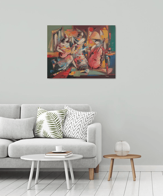 Jazz band (90x70cm, oil/canvas, abstract art, ready to hang)