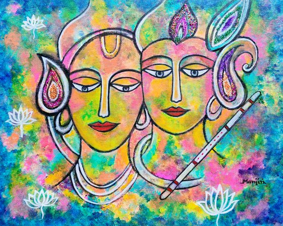 Radha Krishna Holi abstract with glitter