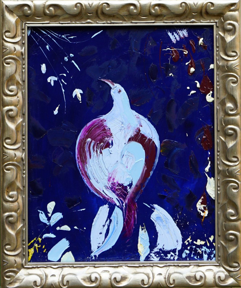 Expressive Animal Oil Painting By Jelena B, 16 X 20, Blue Dove, Original Artwork