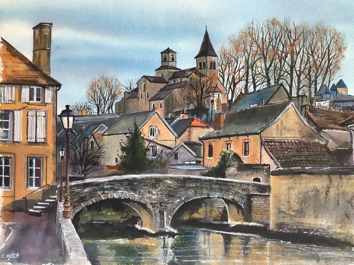 Impressionistic Cityscapes Watercolour By Darren Carey, 15 X 11, Chatillon-Sur-Seine France, Original Artwork