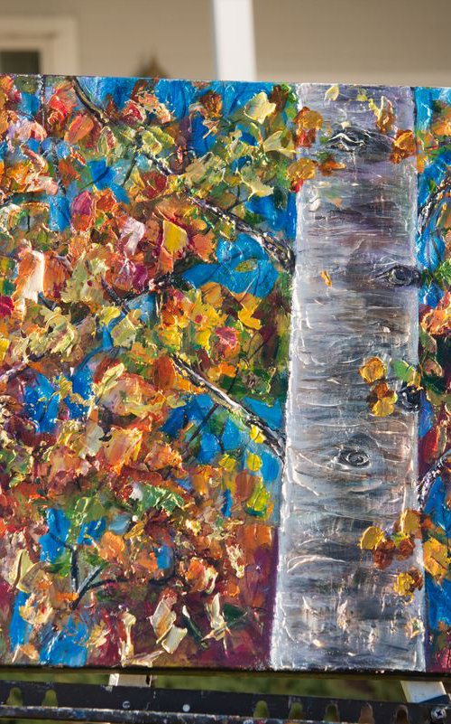 Birch Trees - 3d  panel of a Triptych 16"x20" by Lena Owens at OLena Art