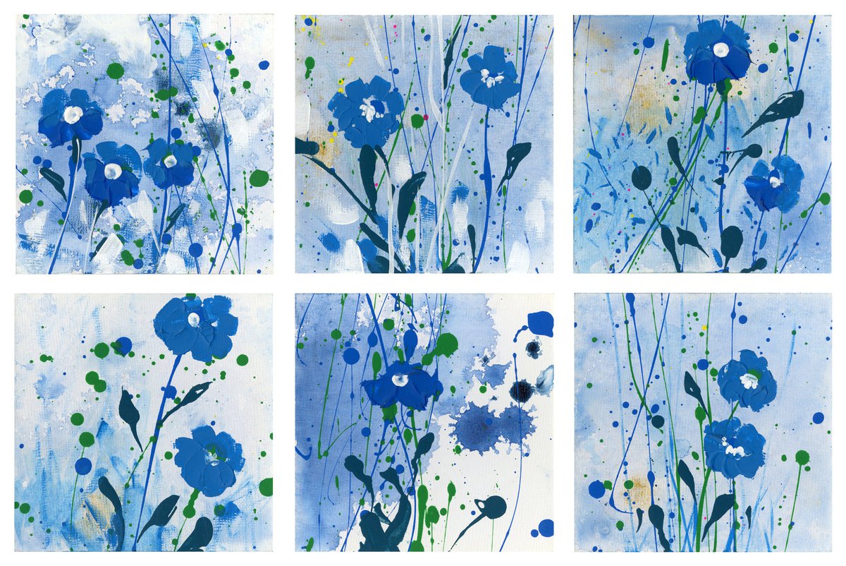 Dreaming In Blue Collection 3 - Set of 6 - Floral art by Kathy Morton Stanion by Kathy Morton Stanion
