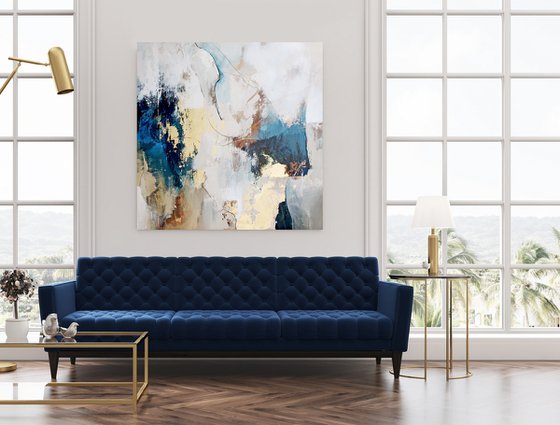 "Sobriety" Acrylic abstract navy gold art