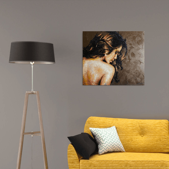 Beautiful nude girl, portrait naked figure woman, oil, acrylic, canvas, painting