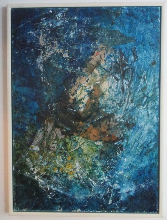 blue mixed media with oil