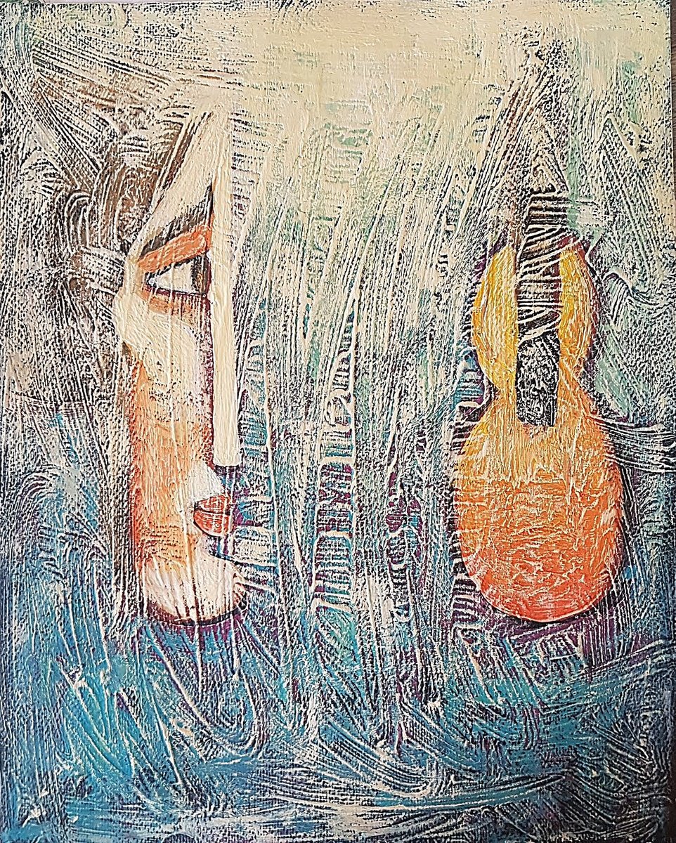 Naive Portrait Painting By Zhana Viel, 9 X 12", Viool Misiek Ii, Original Artwork