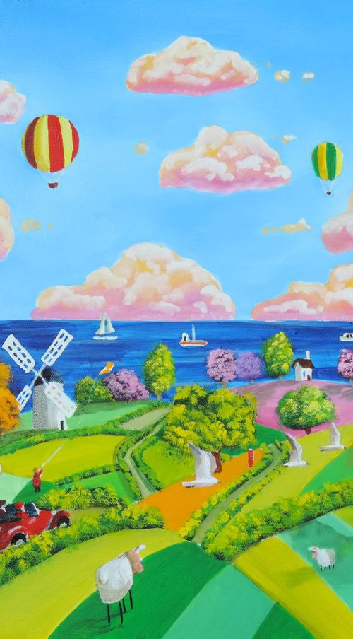 Rolling hills folk art landscape by Gordon Bruce