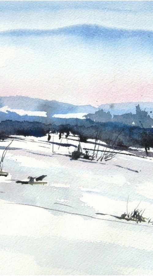 Winter Field - Original Watercolor Painting by CHARLES ASH