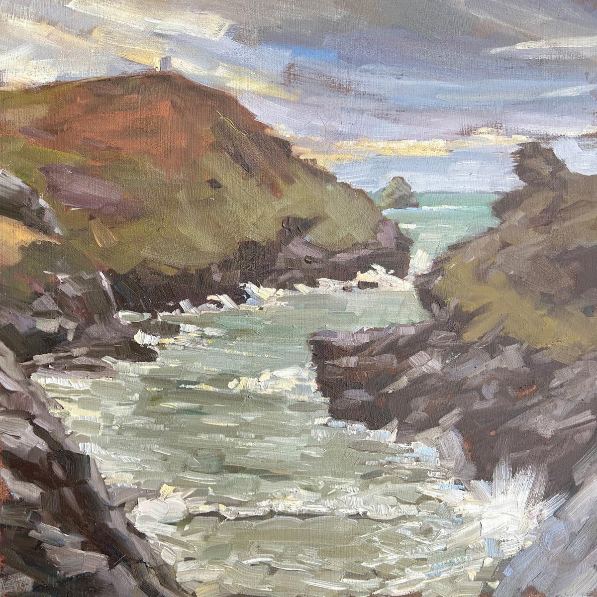 Impressionistic Landscape Oil Painting By Louise Gillard, 12 X 12", January In Boscastle, Original Artwork
