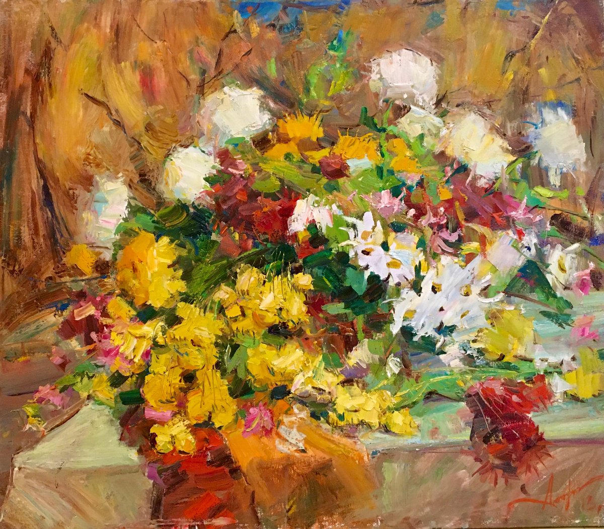 Autumn Flowers By Oleksii Chebotaru, 32 X 28, Artwork For Sale On Artfinder