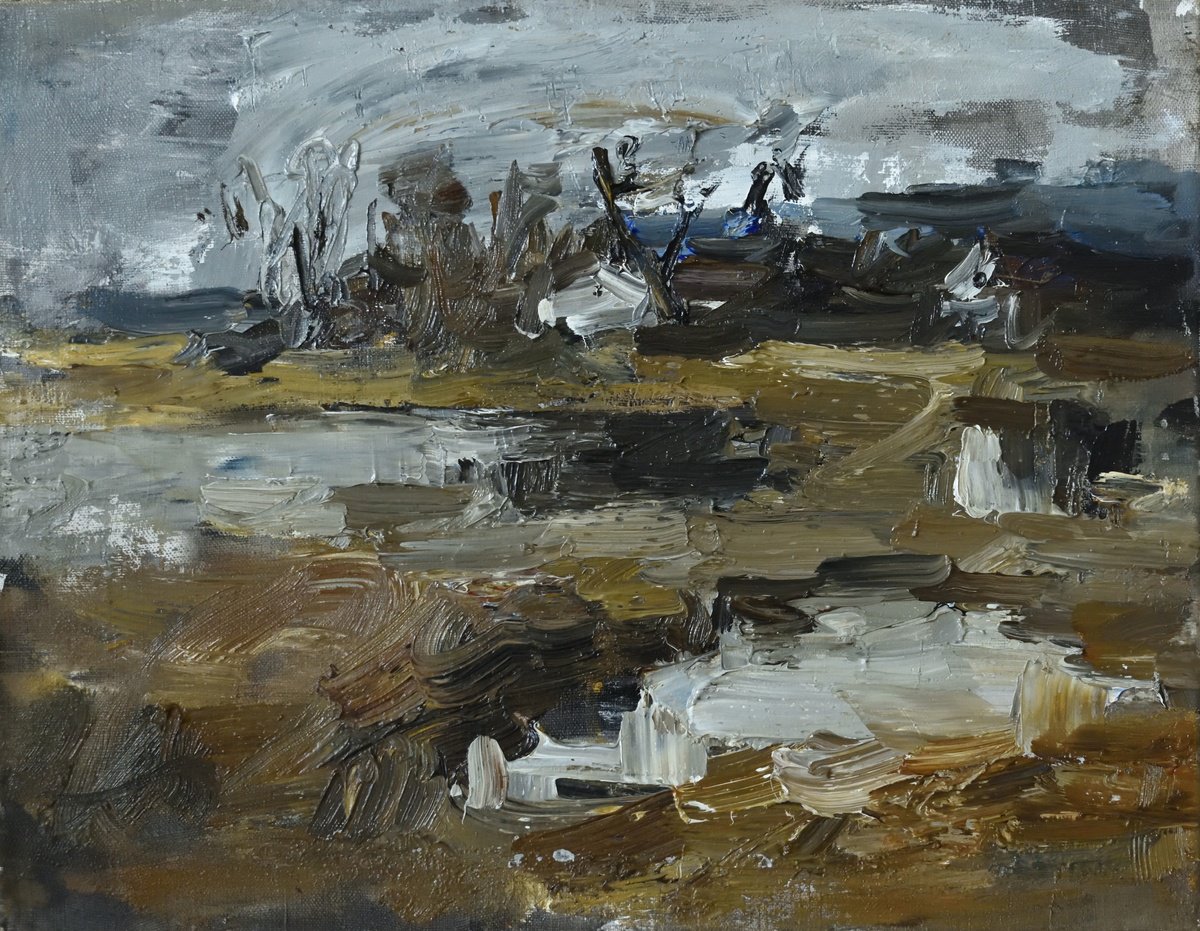 Impressionistic Landscape Oil Painting By Stanislava Cherkasova, 18 X 14", Backwater, Original Artwork