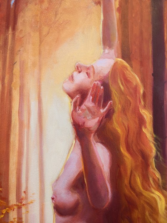 Dancing in the dawn. Forest Red-haired Nymph portrait