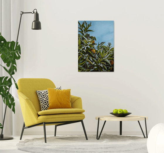 How many oranges are there? Orange tree painting